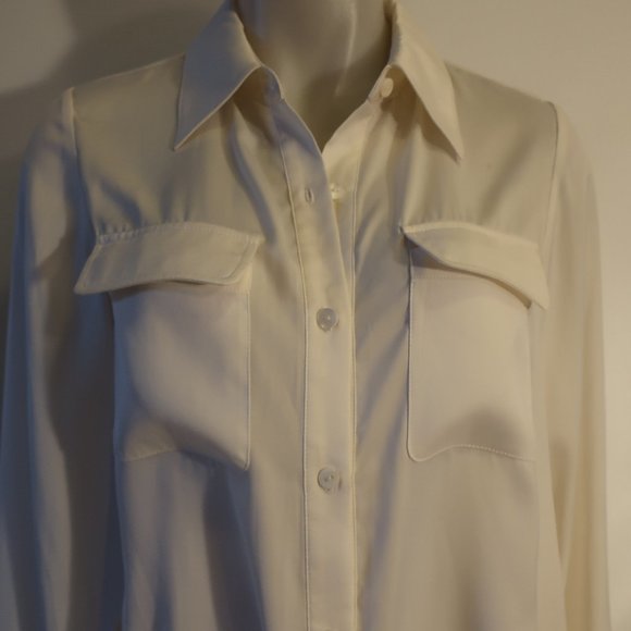 NWD Womens Chris Gramer Ivory White Chest Pockets Button Top Blouse 1 US/M * - Picture 5 of 13